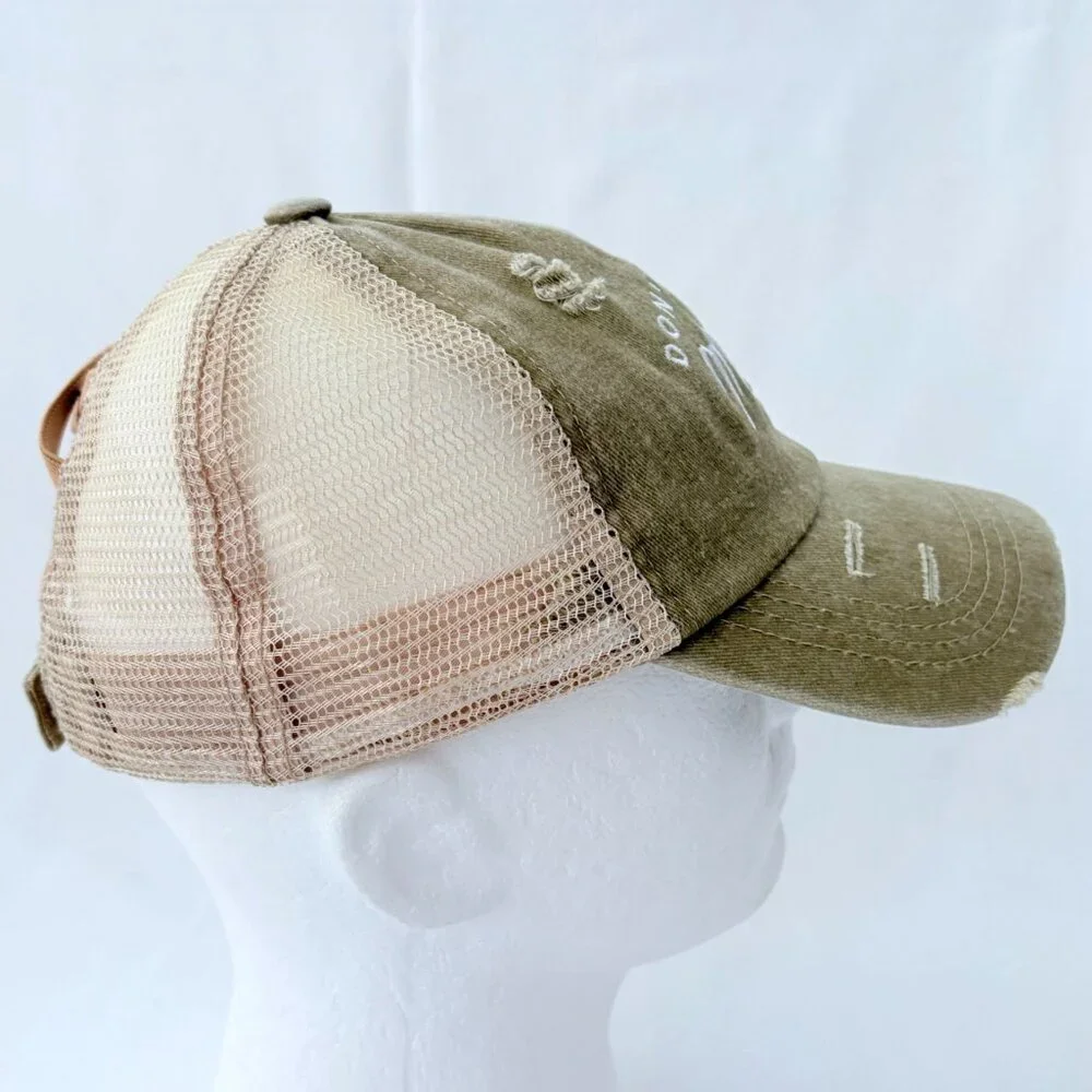 Don' Mess‎ With Mama Tan Strapback Criss Cross Ponytail Baseball Cap Hat